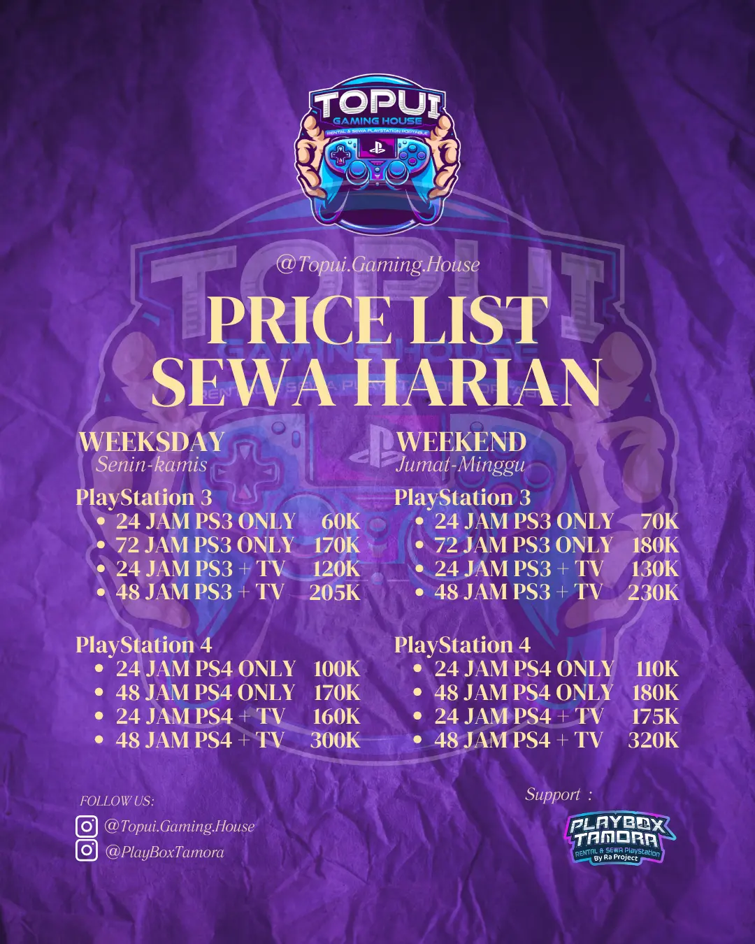 Paket Harian Sewa PS4 dan PS3 Tanjung Morawa